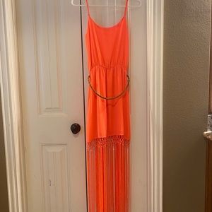 XS, Neon Orange Fringe Dress/belt, $25, excellent condition